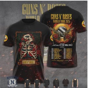 Guns N Roses World Tour 2026 Rose Skull Skeleton Rib Cage T Shirt