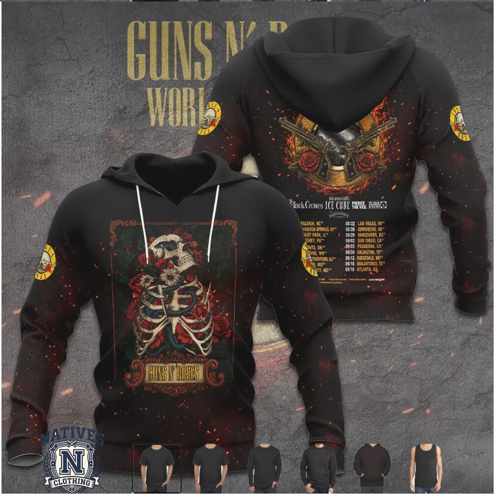 Guns N Roses World Tour 2026 Rose Skull Skeleton Rib Cage T Shirt Guns N Roses World Tour 2026 Rose Skull Skeleton Rib Cage T Shirt