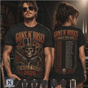 Guns N Roses World Tour 2026 Skull Revolver Graphic T Shirt