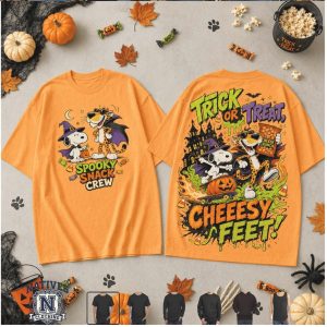 Halloween Snoopy Cheetah Spooky Snack Crew Cheezy Feet T Shirt