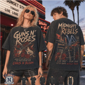 Hard Rock Band Guns N Roses Guitars Midnight Rebels T Shirt