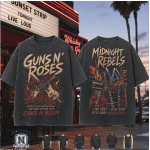 Hard Rock Band Guns N Roses Guitars Midnight Rebels T Shirt