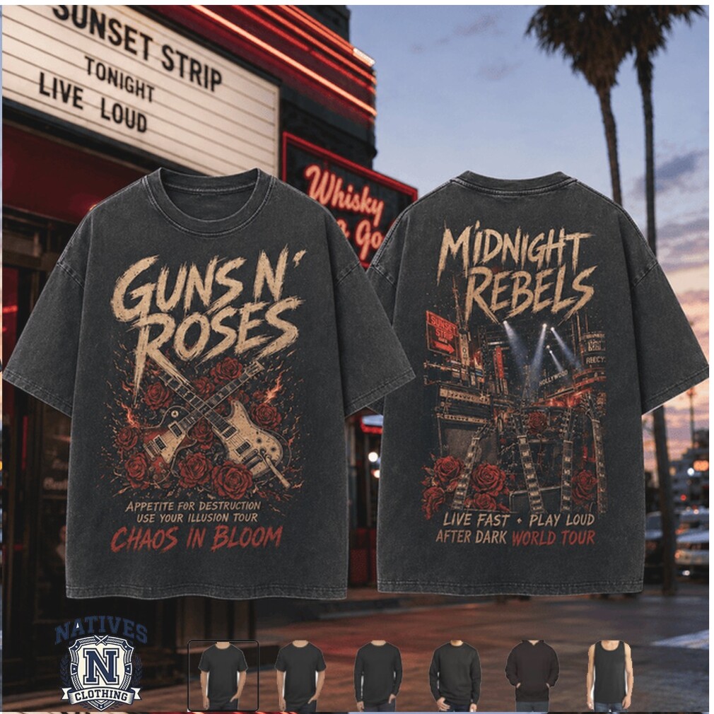 Hard Rock Band Guns N Roses Guitars Midnight Rebels T Shirt Hard Rock Band Guns N Roses Guitars Midnight Rebels T Shirt