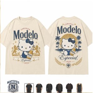 Hello Kitty Modelo Especial Beer Vintage Graphic Print T Shirt