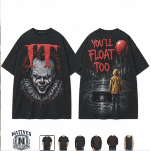 IT Pennywise Youll Float Too Derry Horror Clown Movie T Shirt