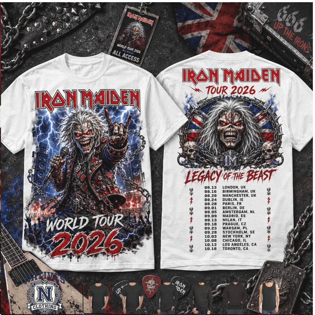 Iron Maiden Legacy Of The Beast World Tour 2026 British Metal T Shirt Iron Maiden Legacy Of The Beast World Tour 2026 British Metal T Shirt