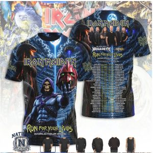 Iron Maiden Run For Your Lives World Tour Skull Helmet T Shirt