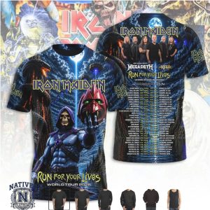 Iron Maiden Run For Your Lives World Tour Skull Helmet T Shirt
