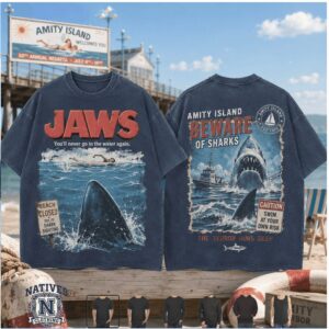 Jaws Amity Island Beware Of Sharks Horror Movie T Shirt