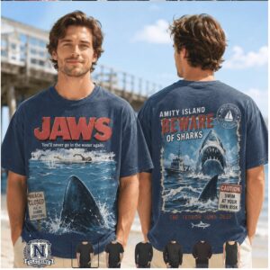 Jaws Amity Island Beware Of Sharks Horror Movie T Shirt