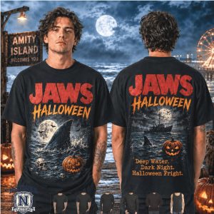 Jaws Halloween Amity Island Great White Shark Pumpkin Spooky T Shirt