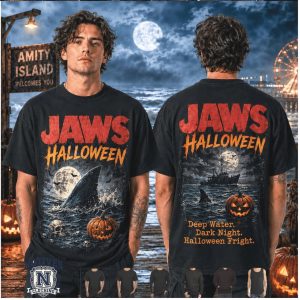 Jaws Halloween Amity Island Great White Shark Pumpkin Spooky T Shirt