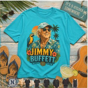 Jimmy Buffett Tropical Parrot Margarita Jars Jam Beach Vacation T Shirt