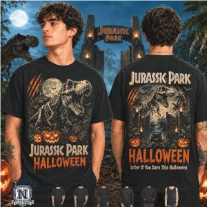 Jurassic Park TRex Dinosaur Spooky Gates Halloween Graphic T Shirt