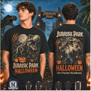 Jurassic Park TRex Dinosaur Spooky Gates Halloween Graphic T Shirt