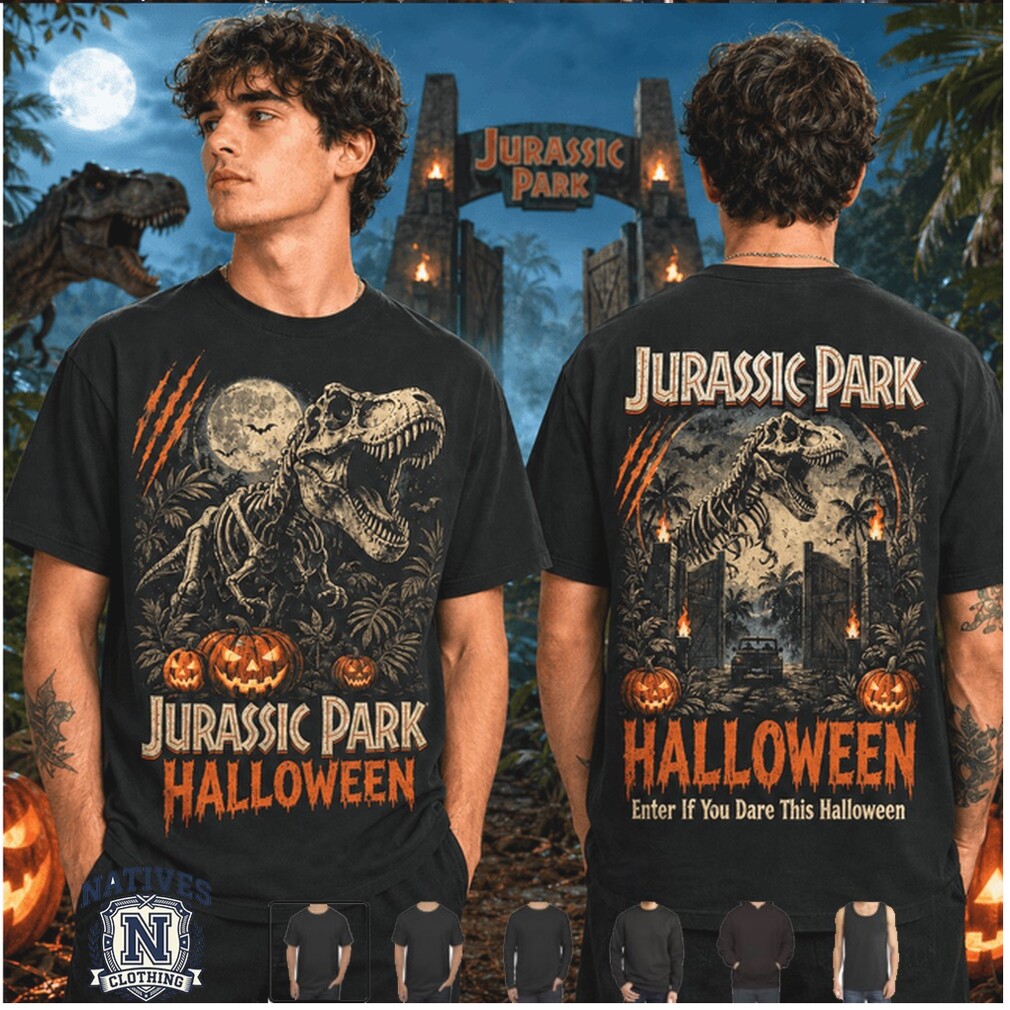 Jurassic Park TRex Dinosaur Spooky Gates Halloween Graphic T Shirt Jurassic Park TRex Dinosaur Spooky Gates Halloween Graphic T Shirt
