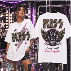 Kiss Band World Domination Tour Pink Lightning Vintage T Shirt