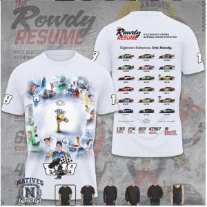 Kyle Busch Rowdy Resume Racing Career Stats White Graphic T Shirt
