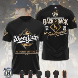 LA Dodgers 2025 World Series Champions Back To Back Gold T Shirt