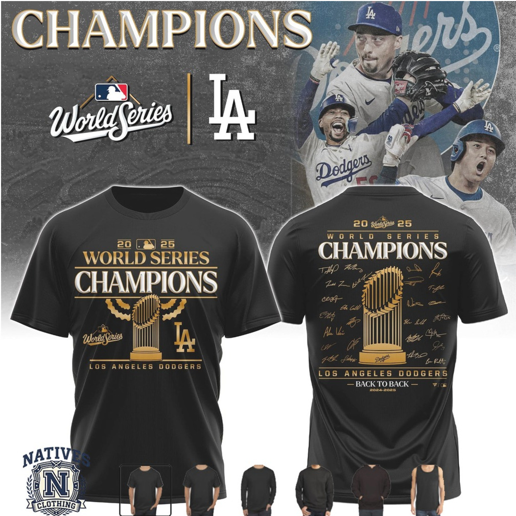 LA Dodgers 2025 World Series Champions Back To Back Trophy T Shirt LA Dodgers 2025 World Series Champions Back To Back Trophy T Shirt