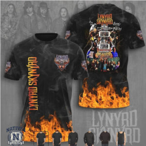 Lynyrd Skynyrd Band Guitar Fire Flames Southern Rock T Shirt
