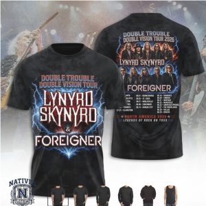 Lynyrd Skynyrd Foreigner Double Trouble Tour Rock Band T Shirt