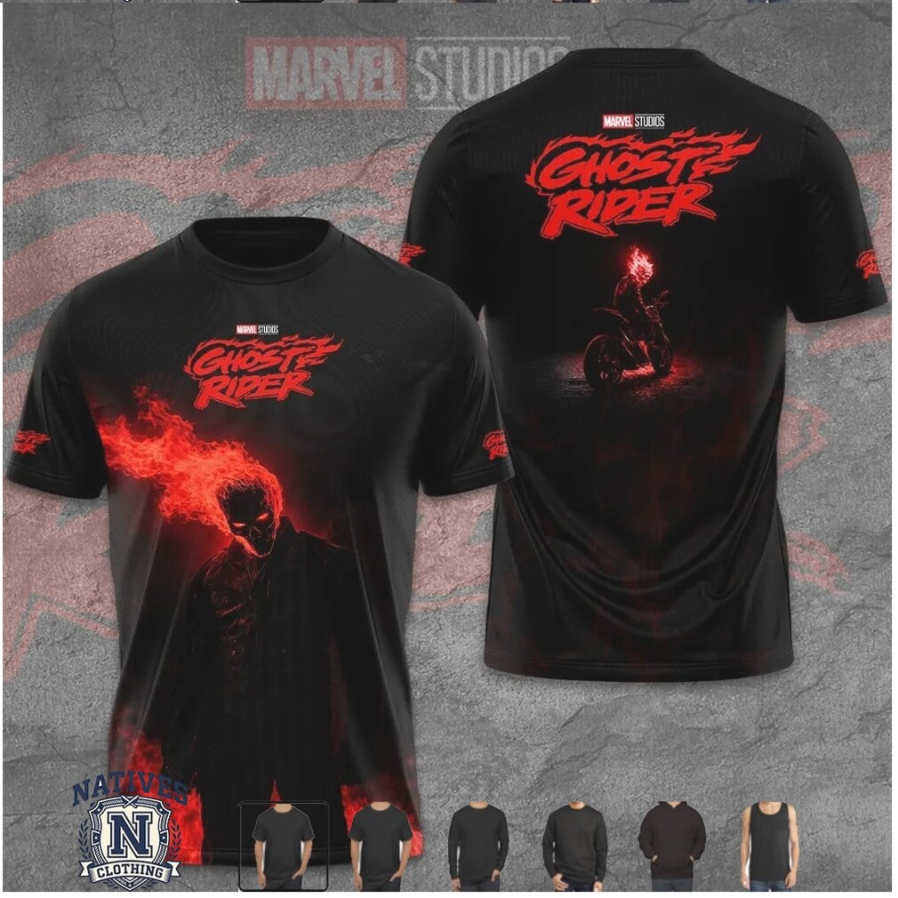 Marvel Ghost Rider Flaming Skull Motorcycle Dark Graphic T Shirt Marvel Ghost Rider Flaming Skull Motorcycle Dark Graphic T Shirt