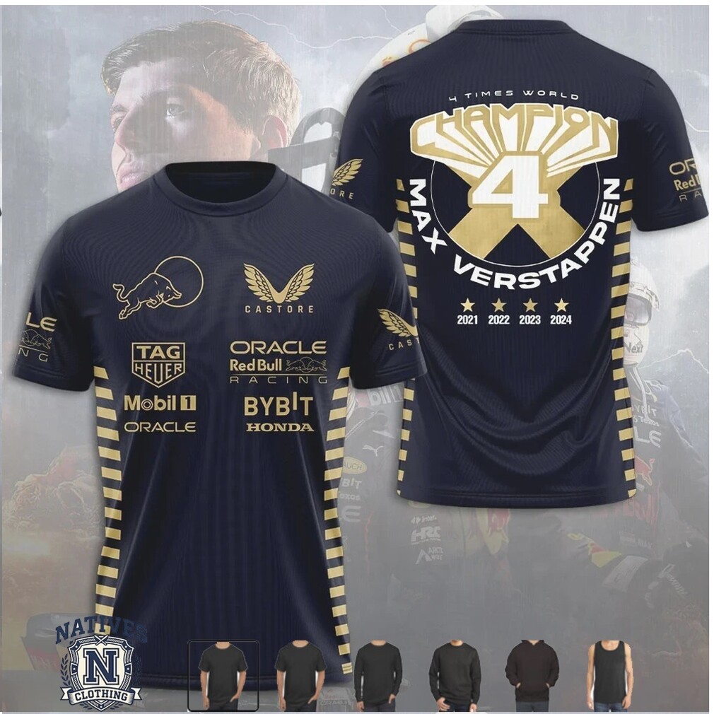 Max Verstappen Red Bull 4 Times World Champion Racing T Shirt Max Verstappen Red Bull 4 Times World Champion Racing T Shirt