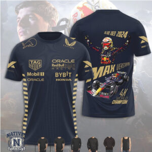 Max Verstappen Red Bull Racing Car 4X World Champion T Shirt