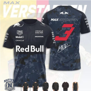 Max Verstappen Red Bull Racing Navy Camo Number 3 T Shirt
