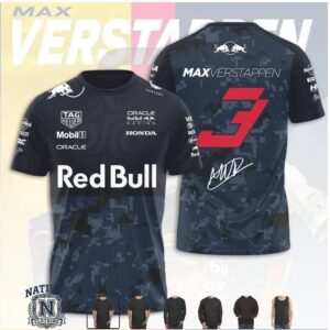 Max Verstappen Red Bull Racing Navy Camo Number 3 T Shirt