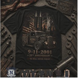 Mechanic 9 11 Anniversary Hot Rod Truck American Flag Memorial T Shirt