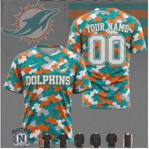Miami Dolphins Camo Custom Name Number Performance T Shirt