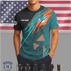 Miami Dolphins Custom Name Ripped Style Performance T Shirt