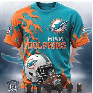 Miami Dolphins Football Helmet Flame Graphic Hoodie