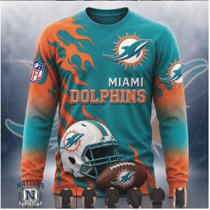 Miami Dolphins Football Helmet Flame Graphic Hoodie