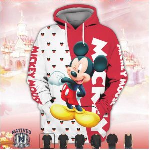 Mickey Mouse Castle Red White Pattern Graphic Apparel T Shirt