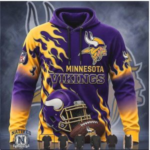 Minnesota Vikings Football Helmet Flame Design T Shirt