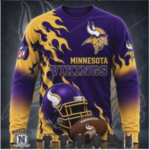 Minnesota Vikings Football Helmet Flame Design T Shirt