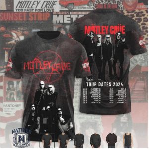 Motley Crue Tour Dates 2024 Rock Band Concert Graphic T Shirt