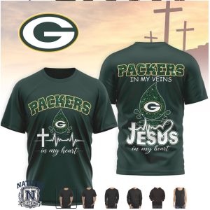 Green Bay Packers Jesus In My Heart Cross Faith Football T Shirt