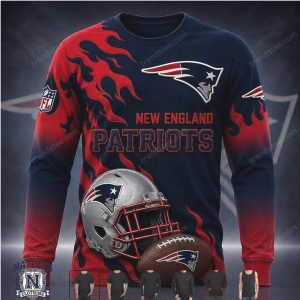 New England Patriots Football Helmet Flame Design T Shirt