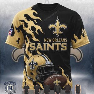 New Orleans Saints Football Helmet Flame Design T Shirt