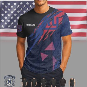 New York Giants Custom Name Ripped Style Performance T Shirt
