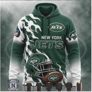 New York Jets Football Helmet Flame Design Hoodie