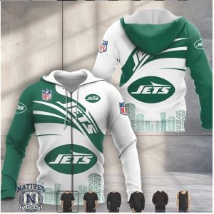 New York Jets Logo Graphic Skyline Apparel Hoodie T Shirt