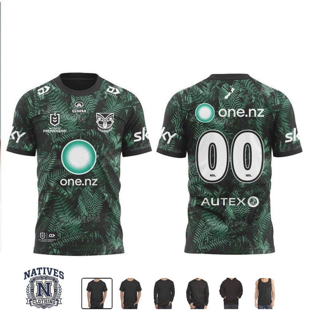 New Zealand Warriors NRL Fern Pattern Jersey T Shirt New Zealand Warriors NRL Fern Pattern Jersey T Shirt
