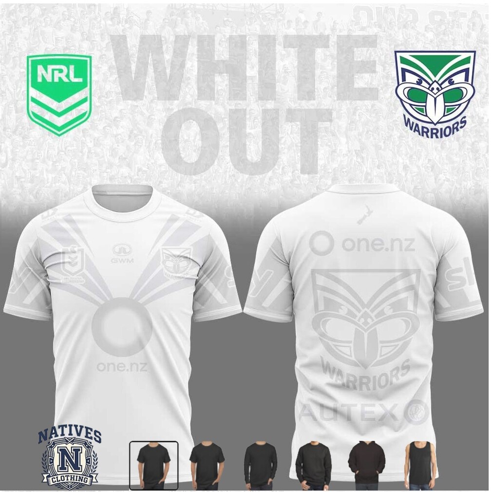 New Zealand Warriors White Out Special Edition Rugby Jersey T Shirt New Zealand Warriors White Out Special Edition Rugby Jersey T Shirt