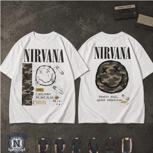 Nirvana Smiley Camouflage Grunge Rock Music Vintage T Shirt