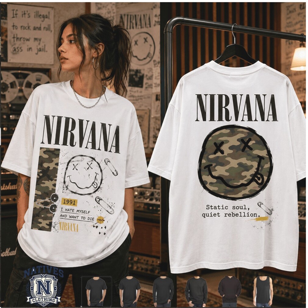 Nirvana Smiley Camouflage Grunge Rock Music Vintage T Shirt Nirvana Smiley Camouflage Grunge Rock Music Vintage T Shirt